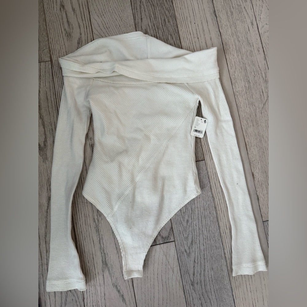 Free People off the shoulder cream, white bodysuit